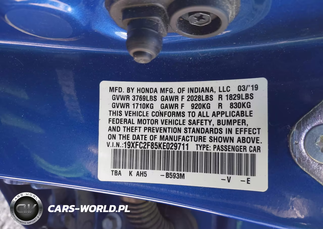 2019 Honda Civic Sport VIN:19XFC2F85KE029711 - 9