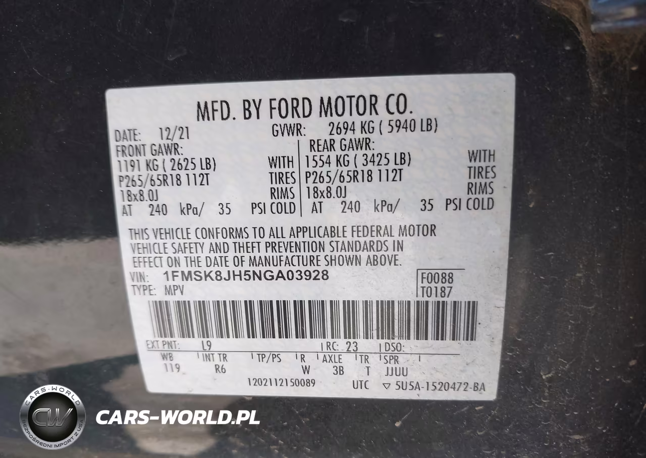 2022 Ford Explorer Timberline VIN:1FMSK8JH5NGA03928 - 9