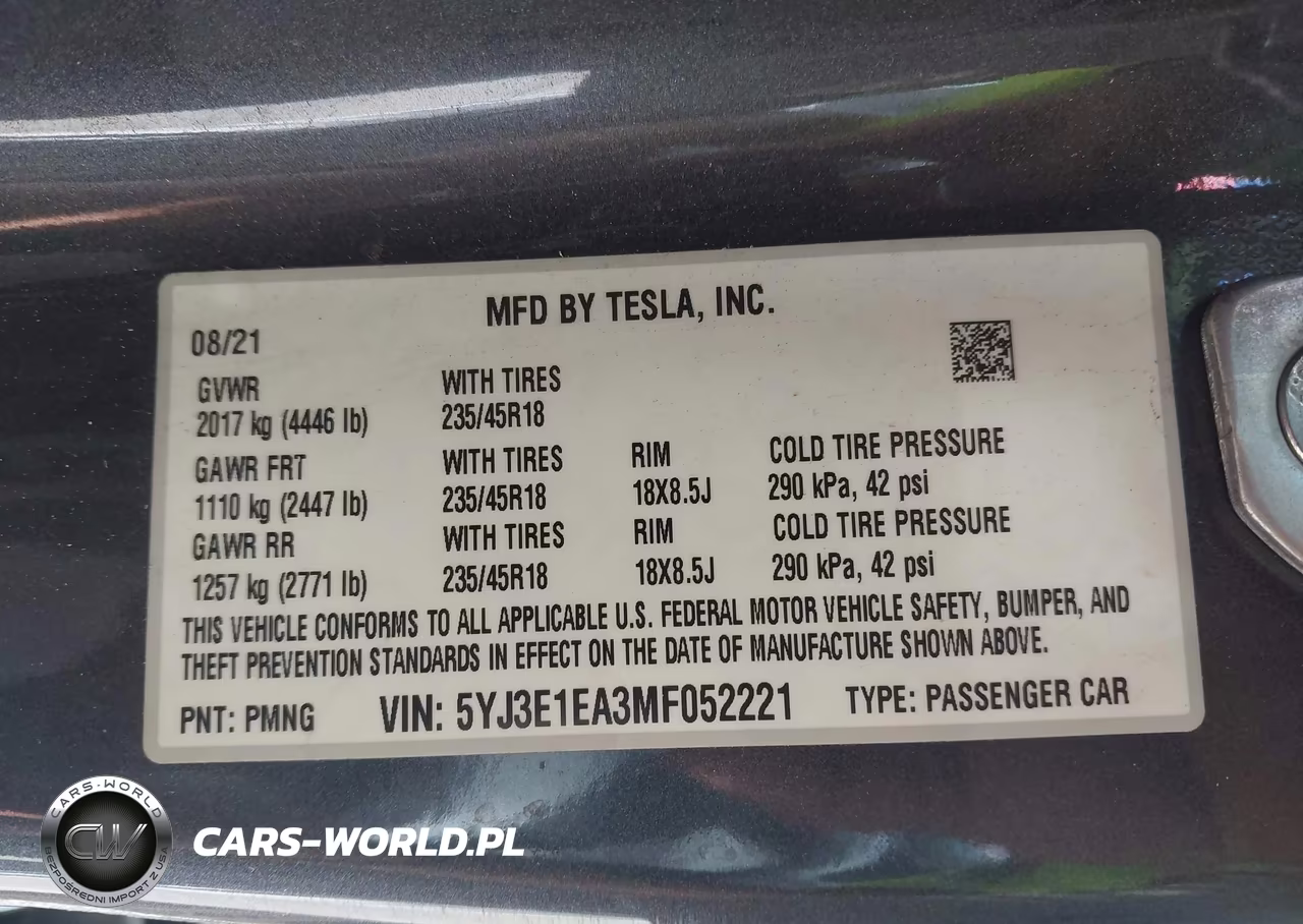 2021 Tesla Model 3 Standard Range Plus Rear-Wheel Drive VIN:5YJ3E1EA3MF052221 - 9