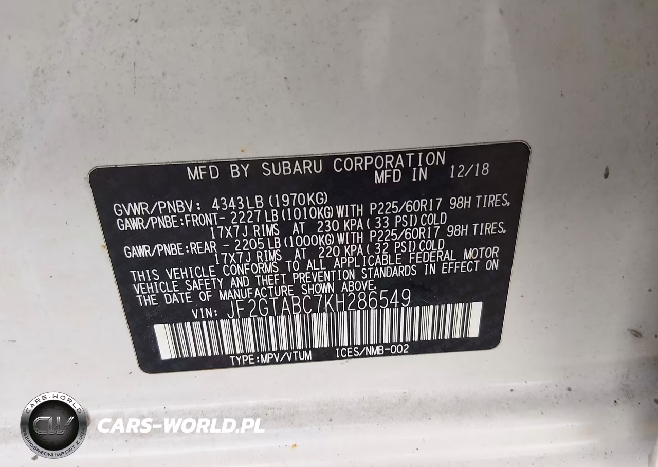 2019 Subaru Crosstrek 2.0I VIN:JF2GTABC7KH286549 - 9