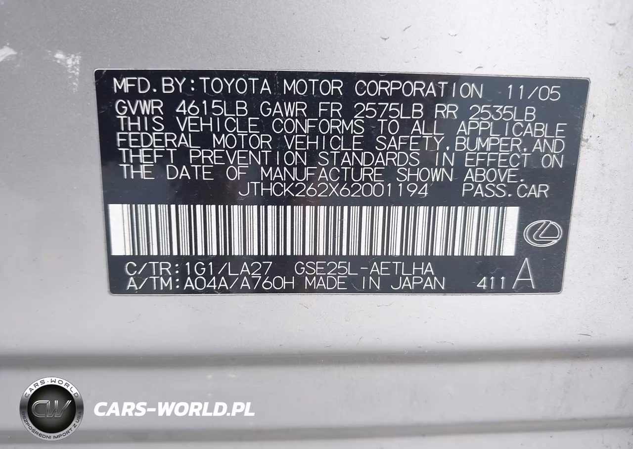2006 Lexus Is 250 VIN:JTHCK262X62001194 - 9