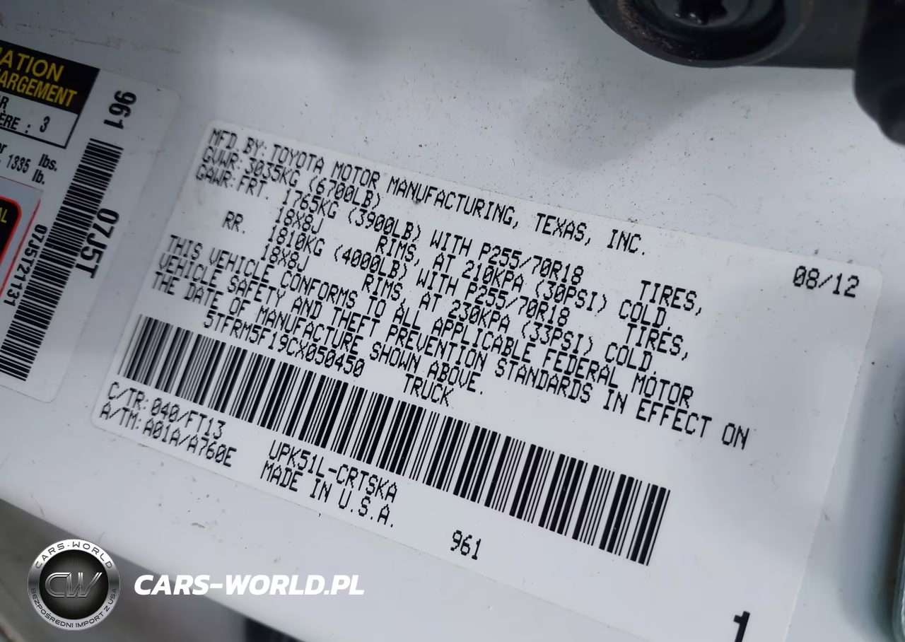 2012 Toyota Tundra Grade 4.6L V8 VIN:5TFRM5F19CX050450 - 9