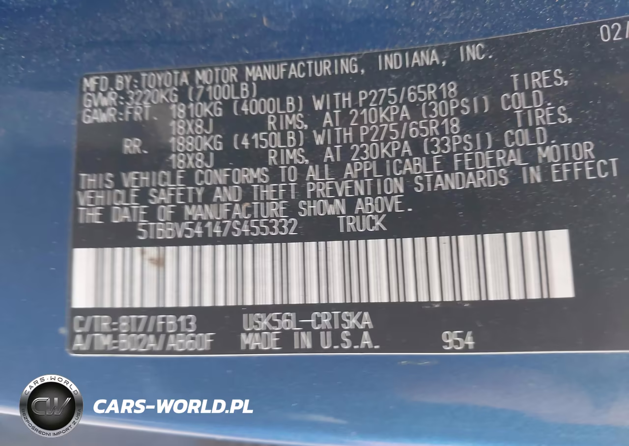2007 Toyota Tundra Sr5 5.7L V8 VIN:5TBBV54147S455332 - 9