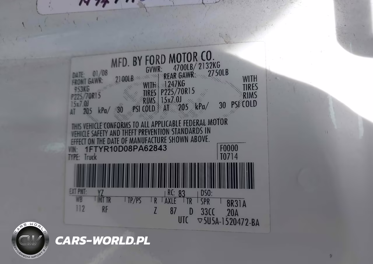 2008 Ford Ranger Xl-Xlt VIN:1FTYR10D08PA62843 - 9