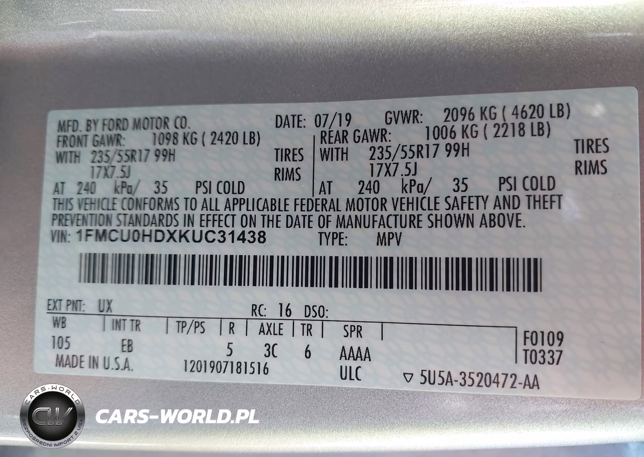 2019 Ford Escape Sel VIN:1FMCU0HDXKUC31438 - 9
