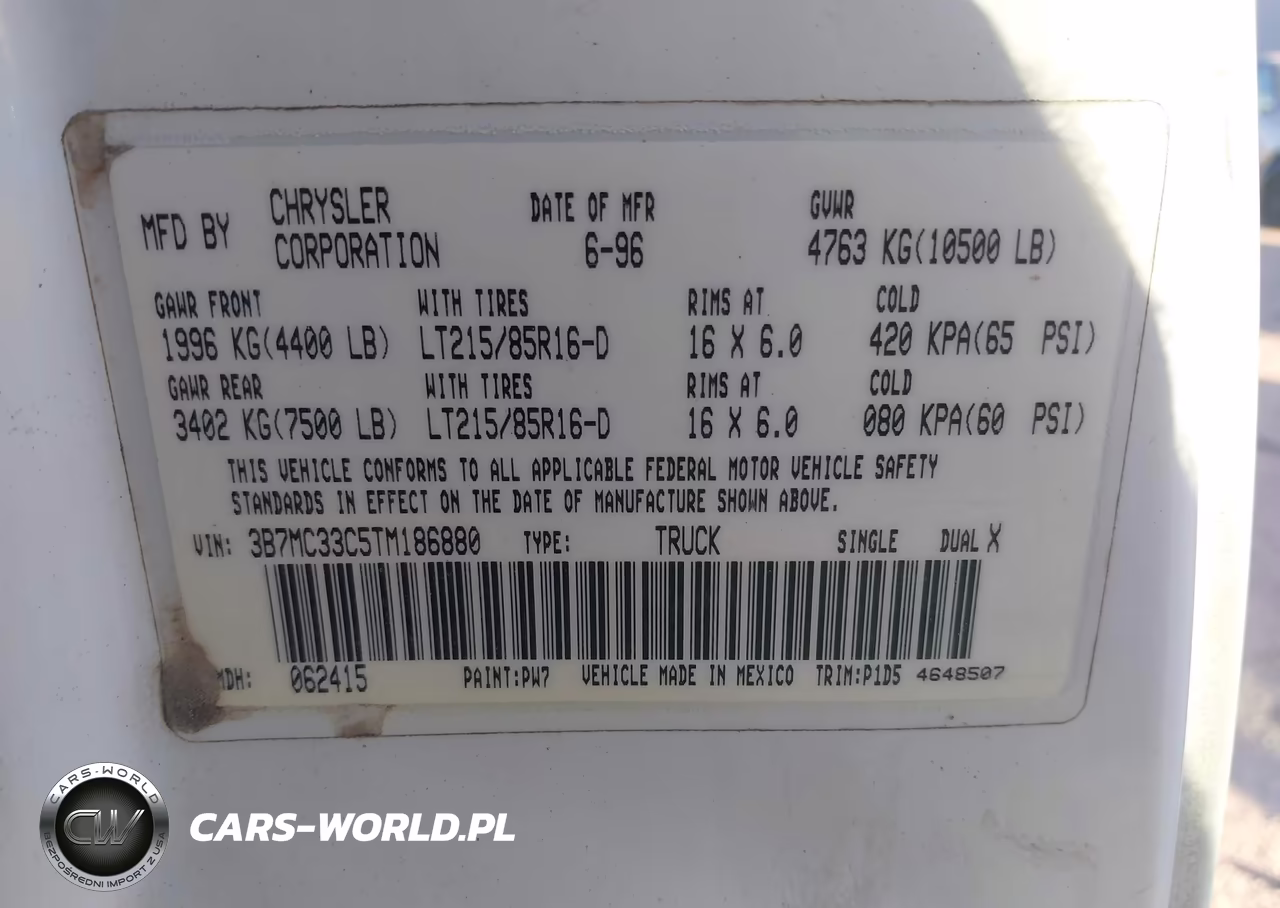 1996 Dodge Ram 3500 VIN:3B7MC33C5TM186880 - 9