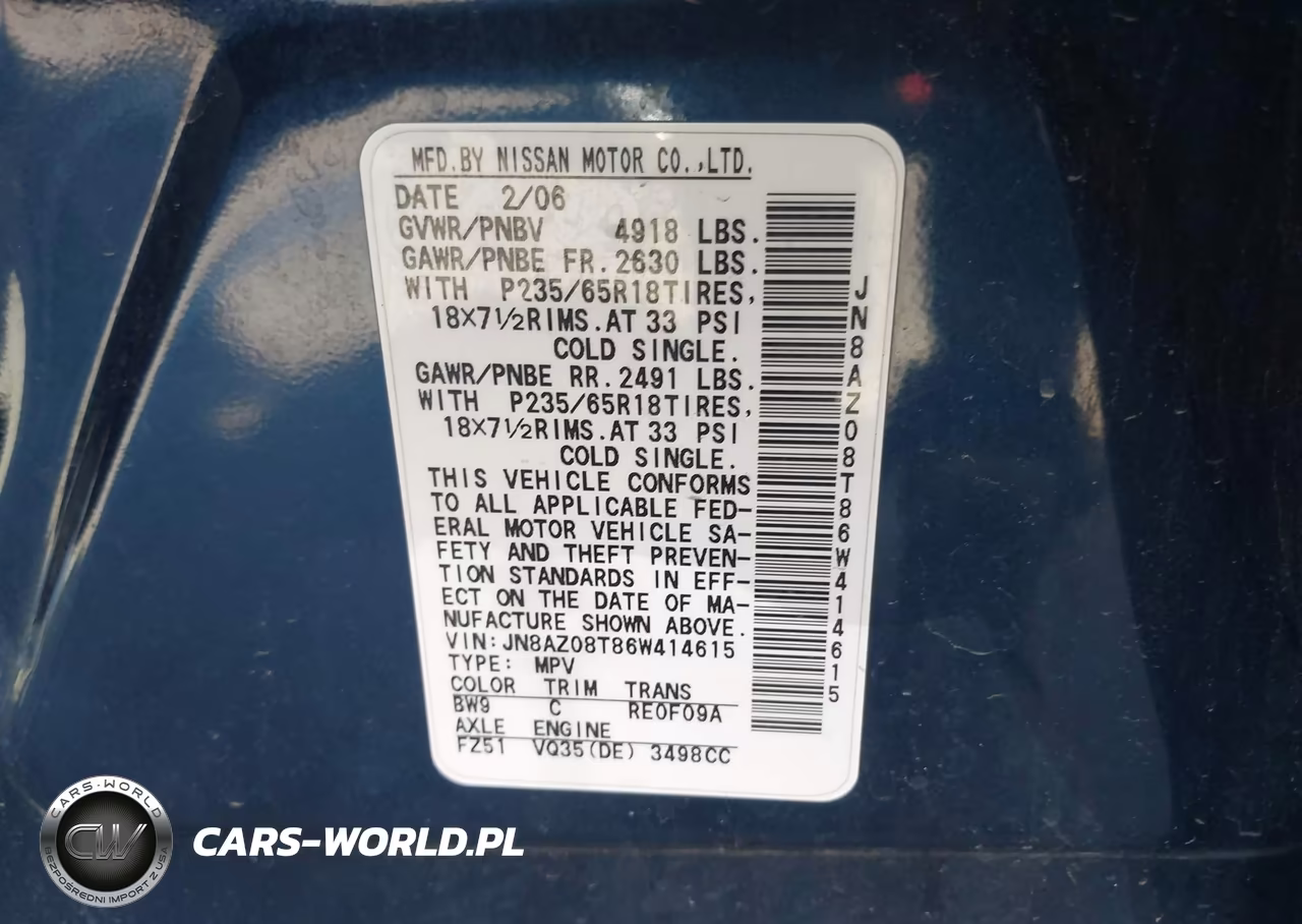2006 Nissan Murano Sl VIN:JN8AZ08T86W414615 - 9