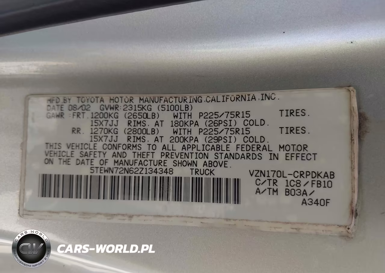 2002 Toyota Tacoma Base V6 VIN:5TEWN72N62Z134348 - 9