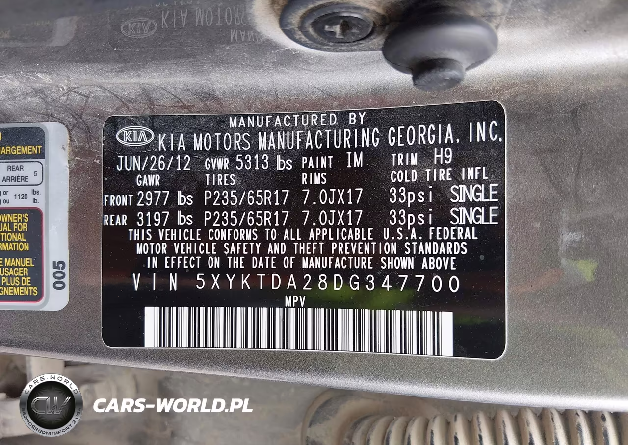 2013 Kia Sorento Lx V6 VIN:5XYKTDA28DG347700 - 9
