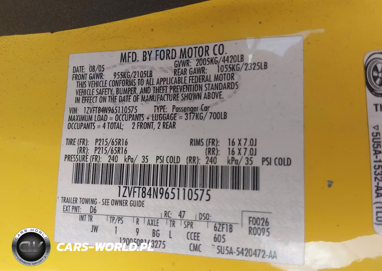 2006 Ford Mustang V6 VIN:1ZVFT84N965110575 - 9