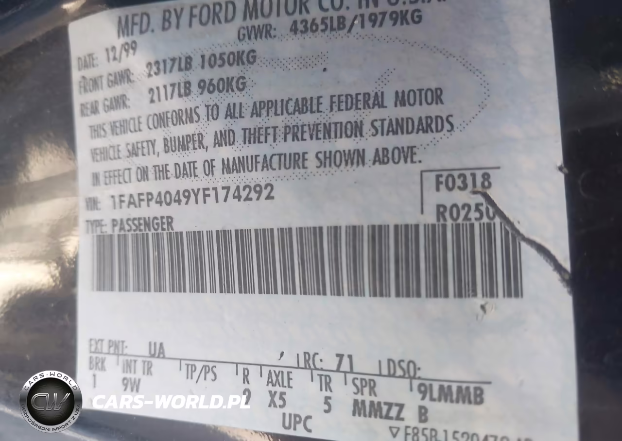 2000 Ford Mustang VIN:1FAFP4049YF174292 - 9