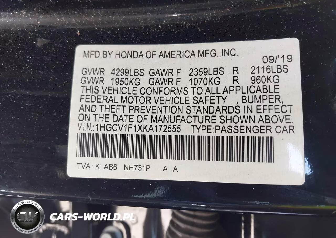 2019 Honda Accord Lx VIN:1HGCV1F1XKA172555 - 17