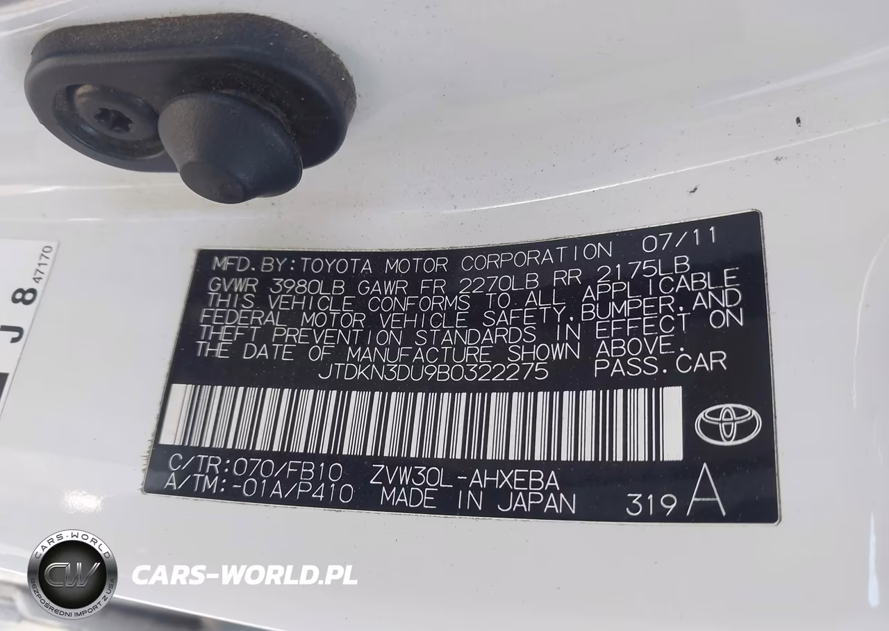 2011 Toyota Prius Two VIN:JTDKN3DU9B0322275 - 9