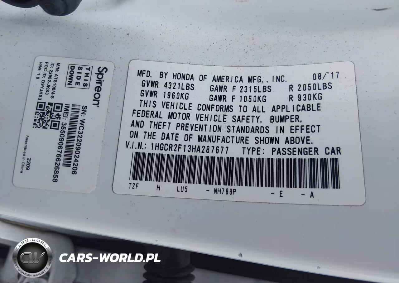 2017 Honda Accord Sport Se VIN:1HGCR2F13HA287677 - 9