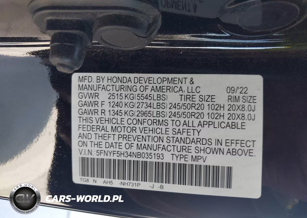 2022 Honda Pilot 2Wd Sport VIN:5FNYF5H34NB035193 - 9