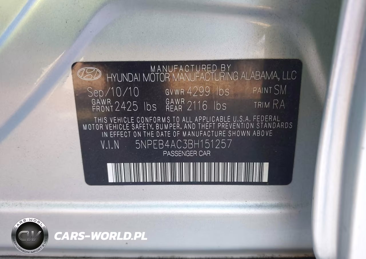 2011 Hyundai Sonata Gls VIN:5NPEB4AC3BH151257 - 9