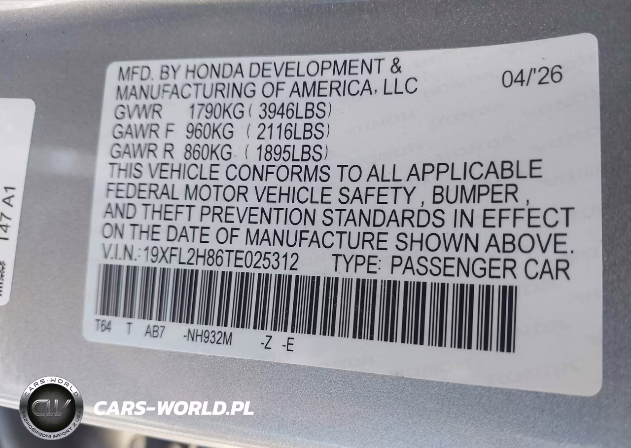 2026 Honda Civic Sport VIN:19XFL2H86TE025312 - 9