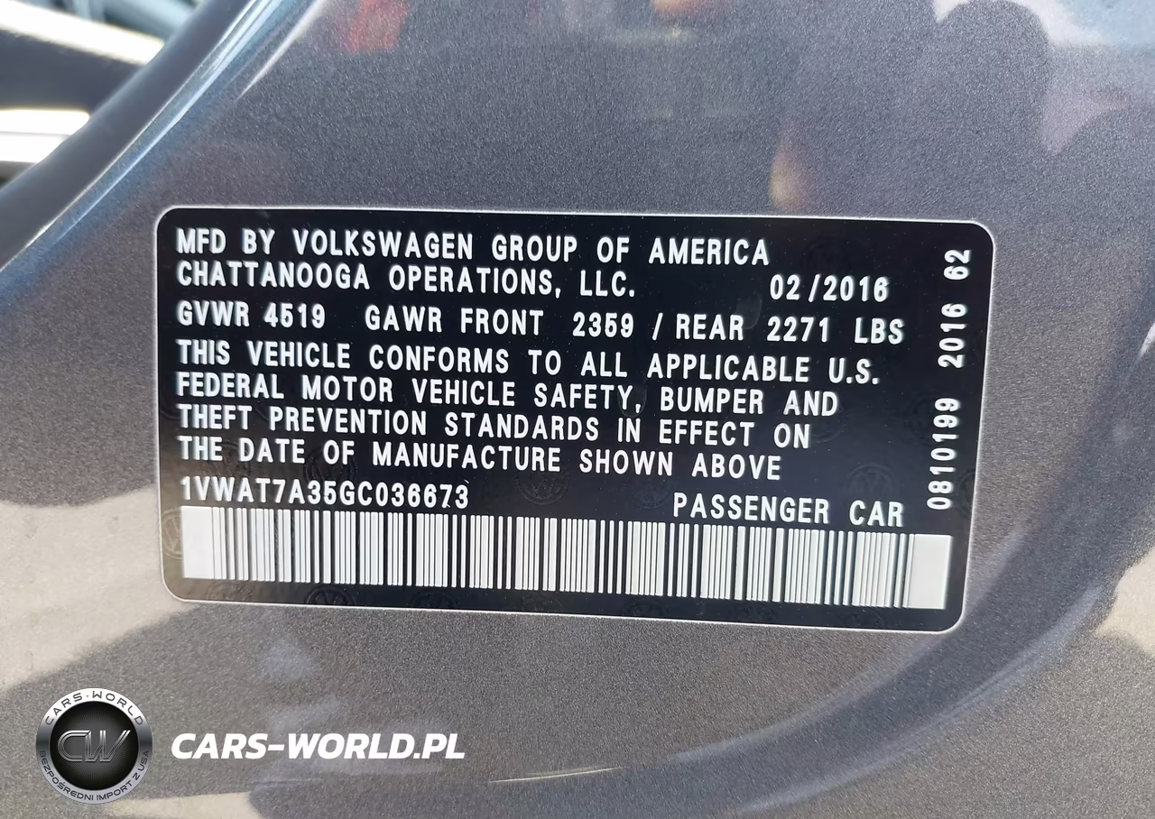 2016 Volkswagen Passat 1.8T S VIN:1VWAT7A35GC036673 - 9