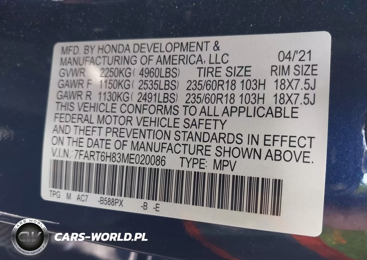2021 Honda Cr-V Hybrid Ex-L VIN:7FART6H83ME020086 - 9