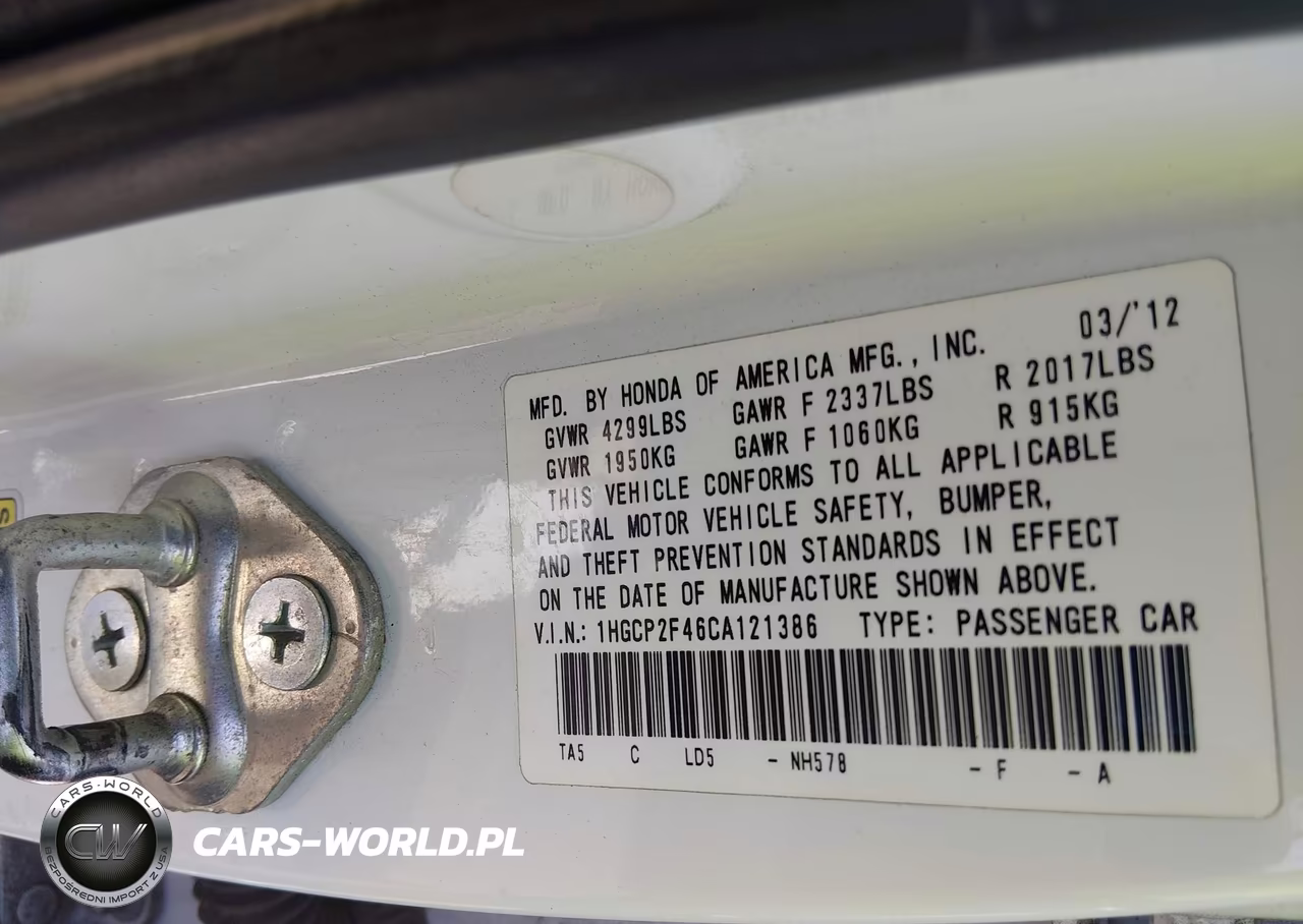 2012 Honda Accord 2.4 Lx-P VIN:1HGCP2F46CA121386 - 9