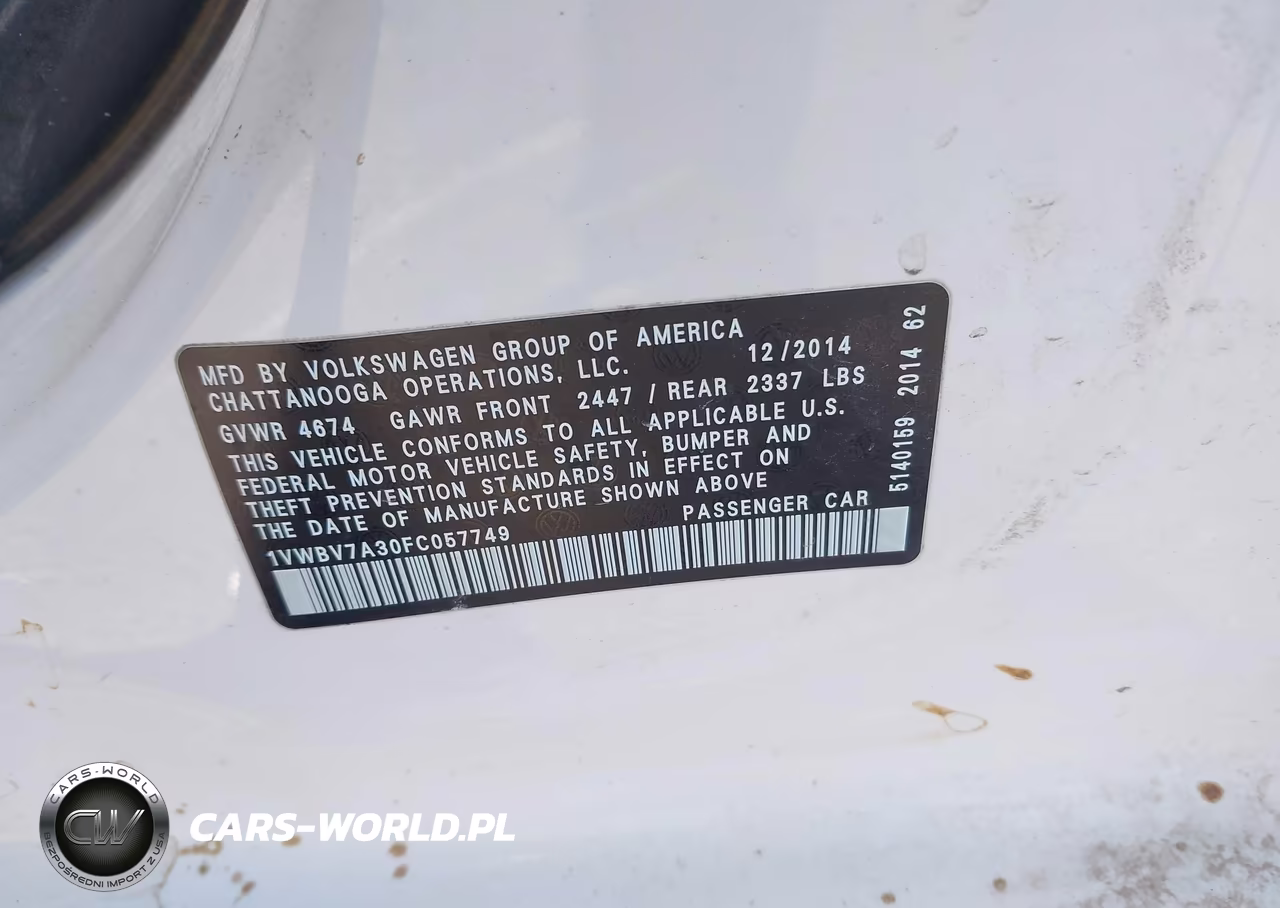 2015 Volkswagen Passat 2.0L Tdi Se VIN:1VWBV7A30FC057749 - 9