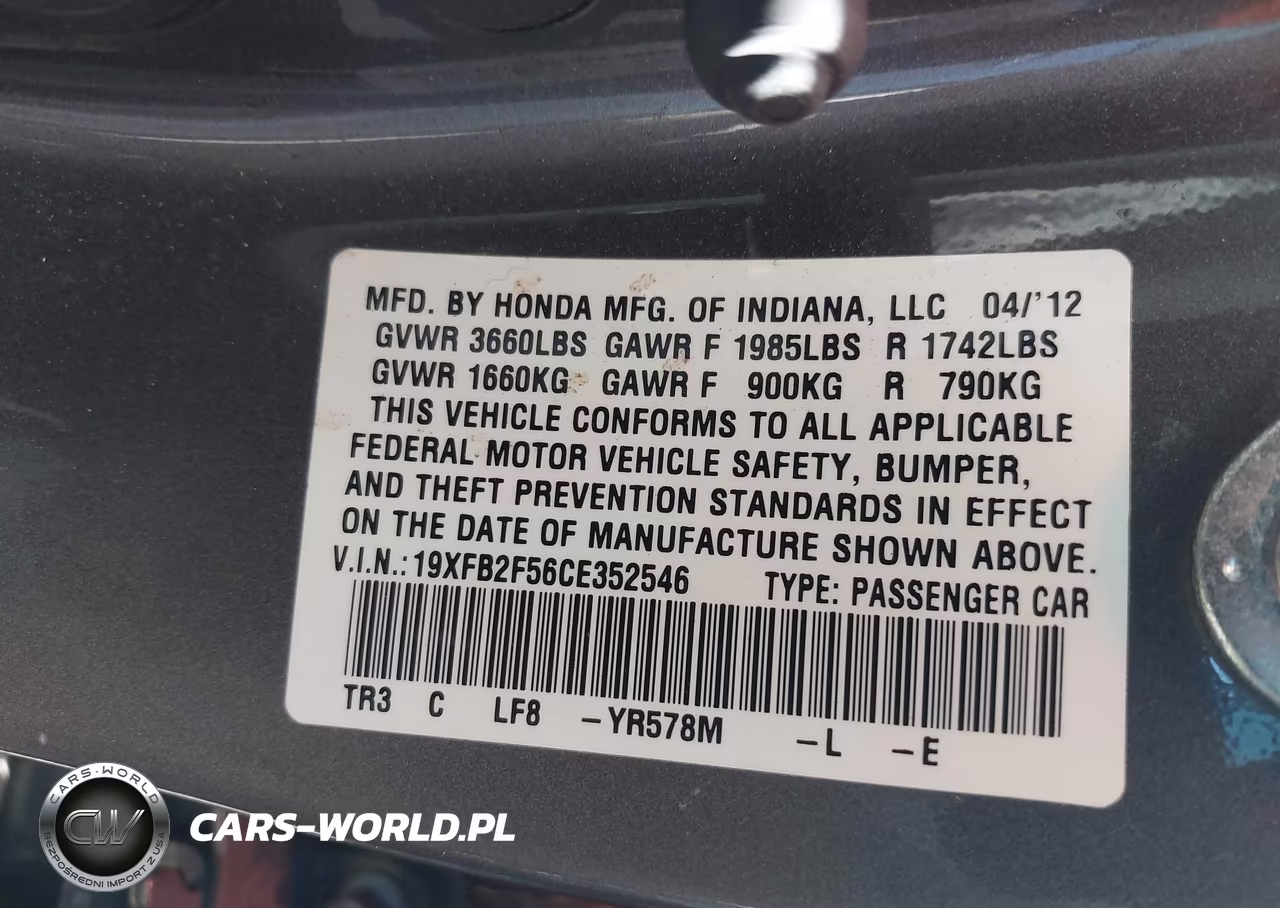 2012 Honda Civic Lx VIN:19XFB2F56CE352546 - 9