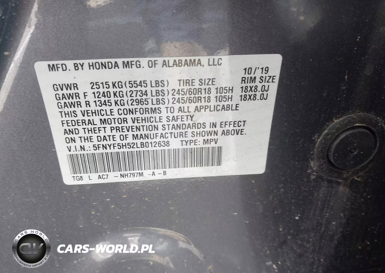 2020 Honda Pilot 2Wd Ex-L VIN:5FNYF5H52LB012638 - 9