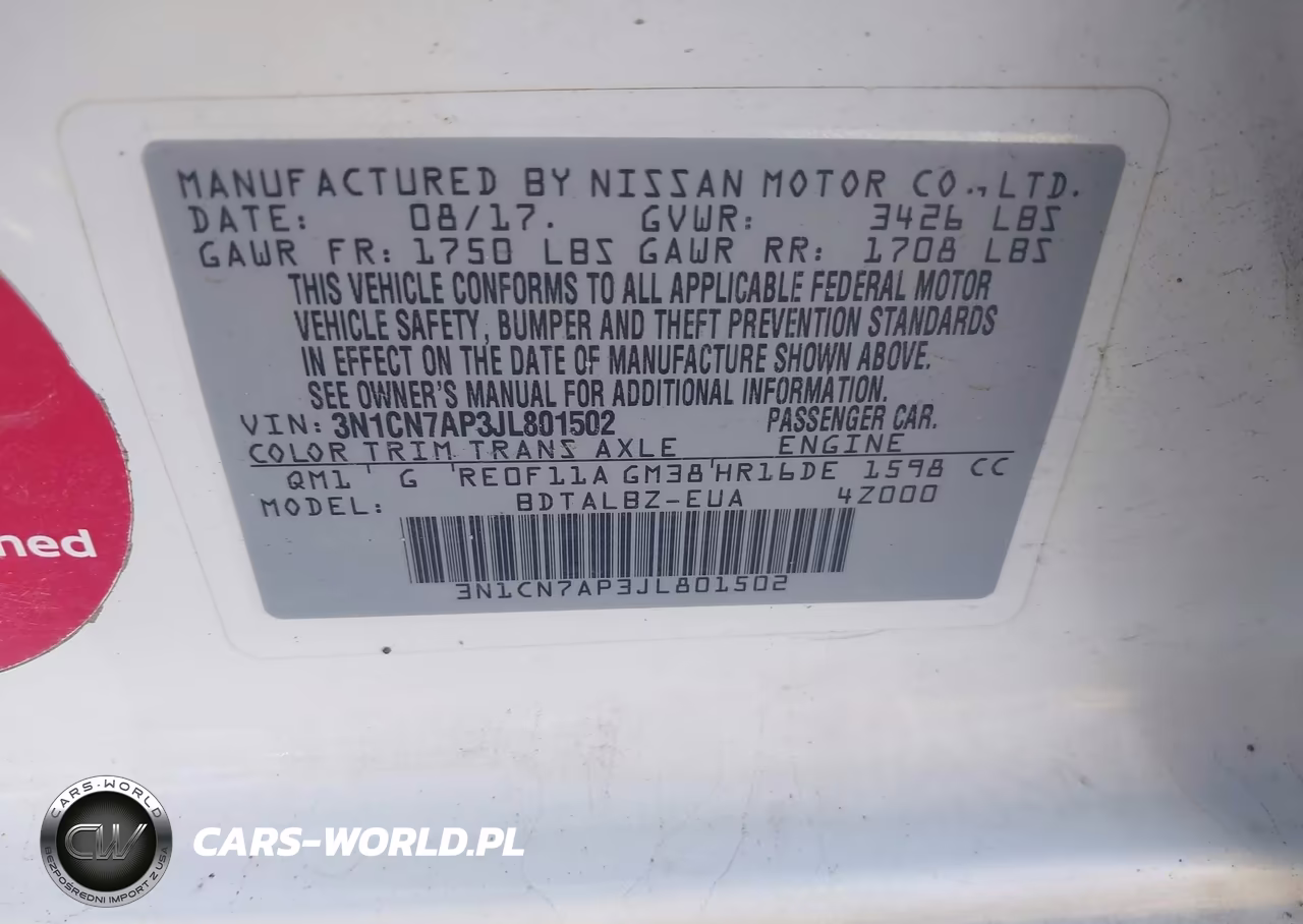 2018 Nissan Versa 1.6 Sv VIN:3N1CN7AP3JL801502 - 9