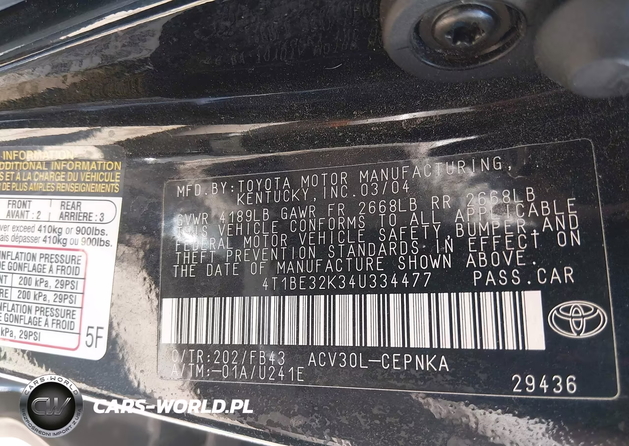 2004 Toyota Camry Le VIN:4T1BE32K34U334477 - 9