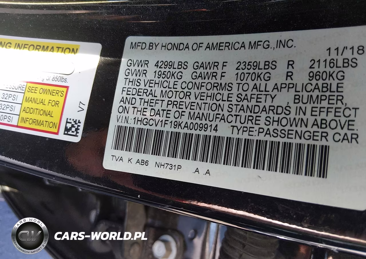 2019 Honda Accord Lx VIN:1HGCV1F19KA009914 - 9