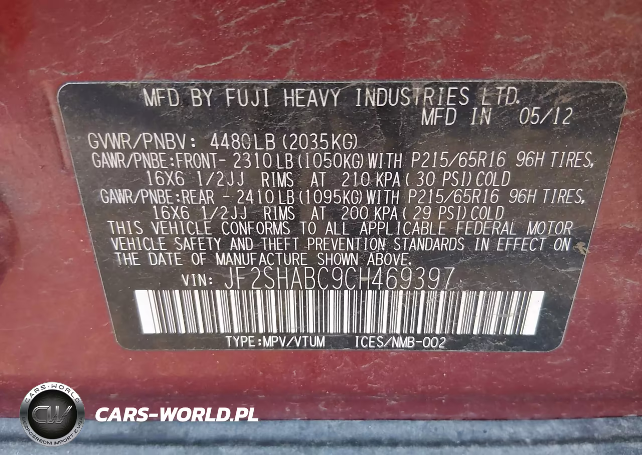 2012 Subaru Forester 2.5X VIN:JF2SHABC9CH469397 - 9