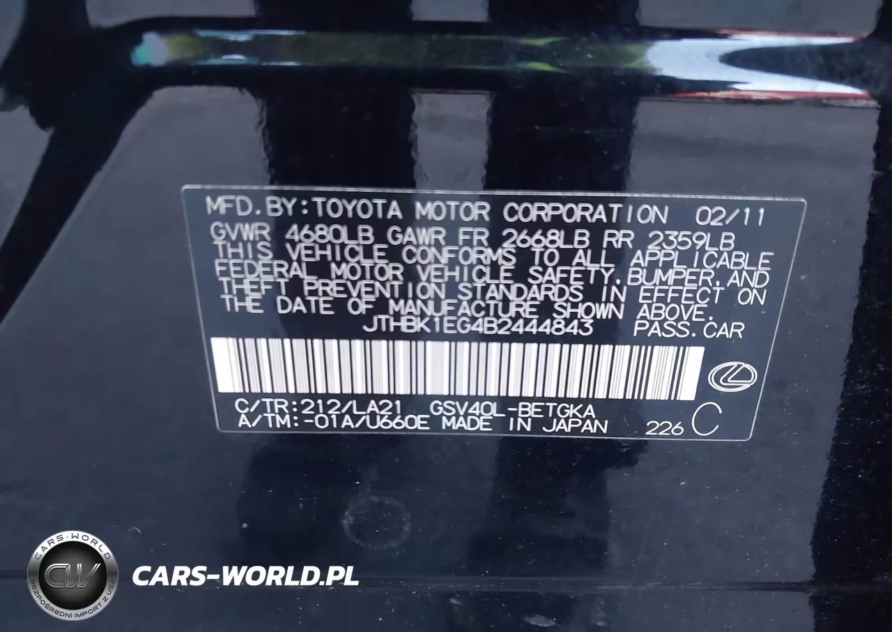 2011 Lexus Es 350 VIN:JTHBK1EG4B2444843 - 9