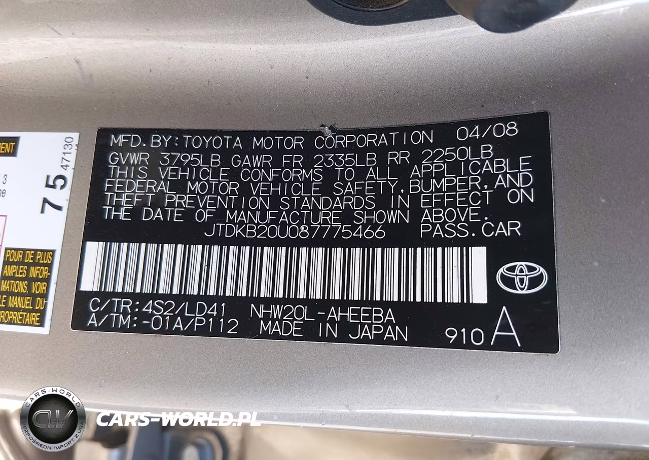 2008 Toyota Prius VIN:JTDKB20U087775466 - 9