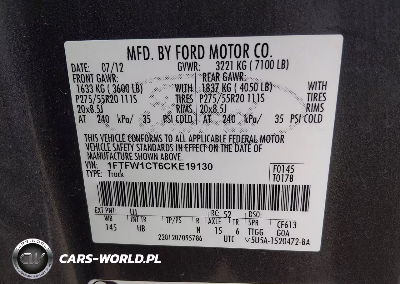 2012 Ford F-150 Lariat VIN:1FTFW1CT6CKE19130 - 9