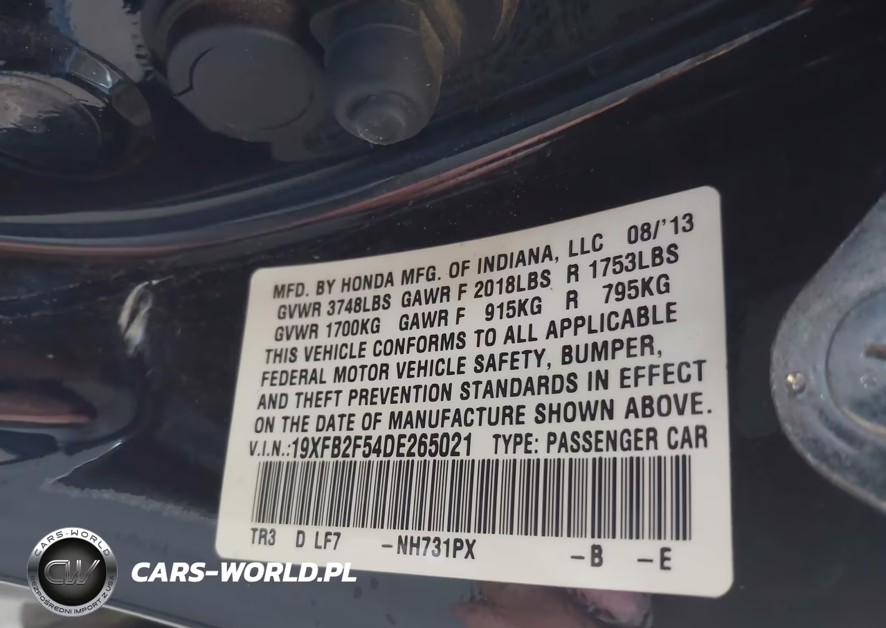 2013 Honda Civic Lx VIN:19XFB2F54DE265021 - 9