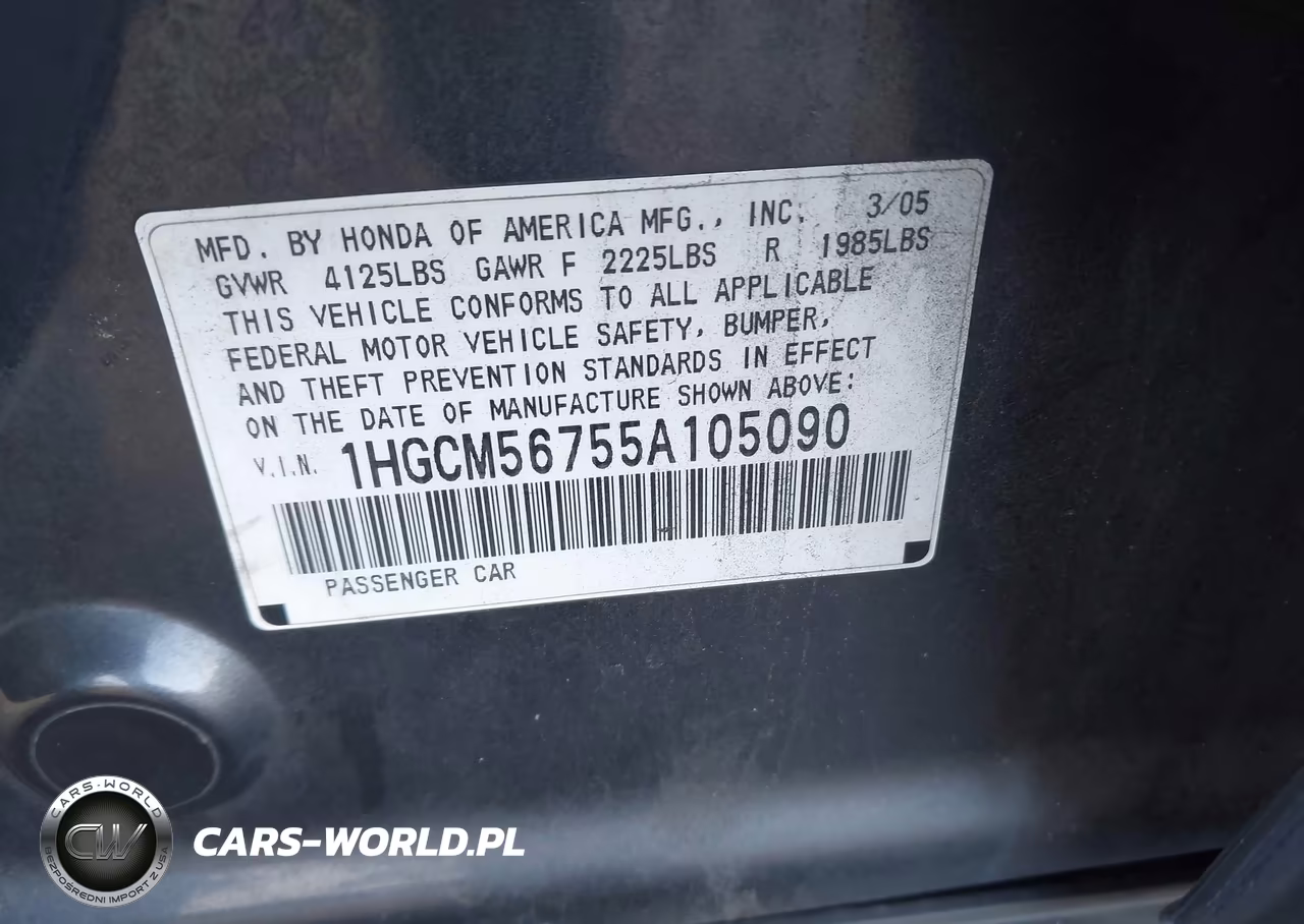 2005 Honda Accord 2.4 Ex VIN:1HGCM56755A105090 - 9