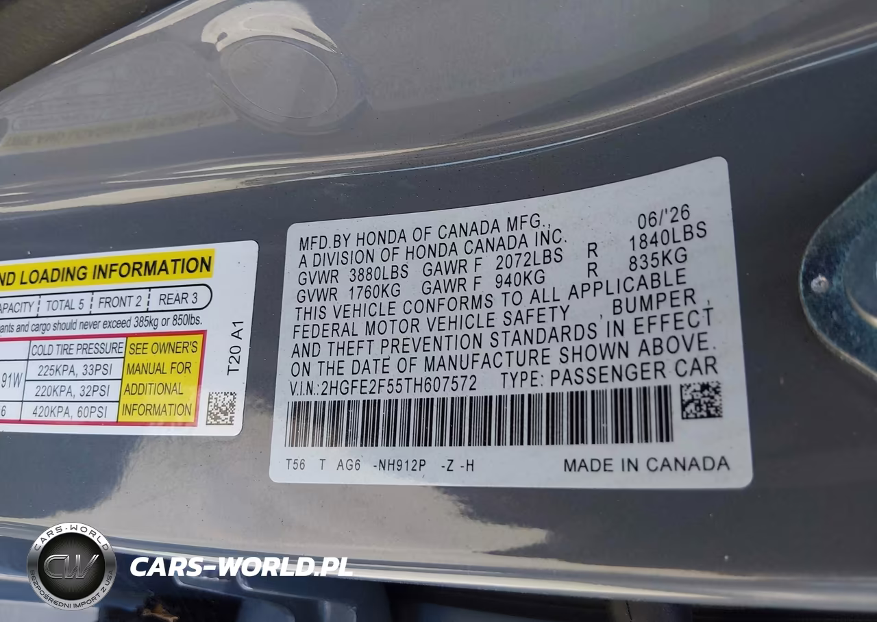 2026 Honda Civic Sport VIN:2HGFE2F55TH607572 - 9