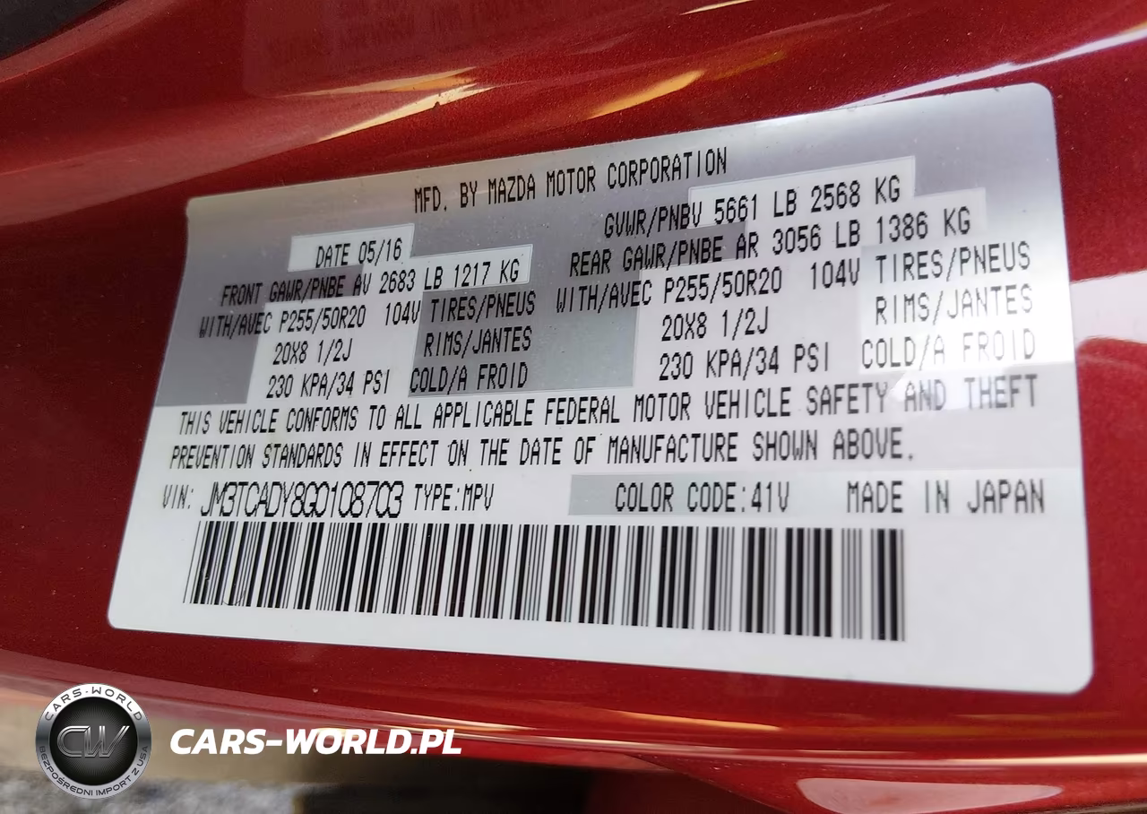 2016 Mazda Cx-9 Grand Touring VIN:JM3TCADY8G0108703 - 9