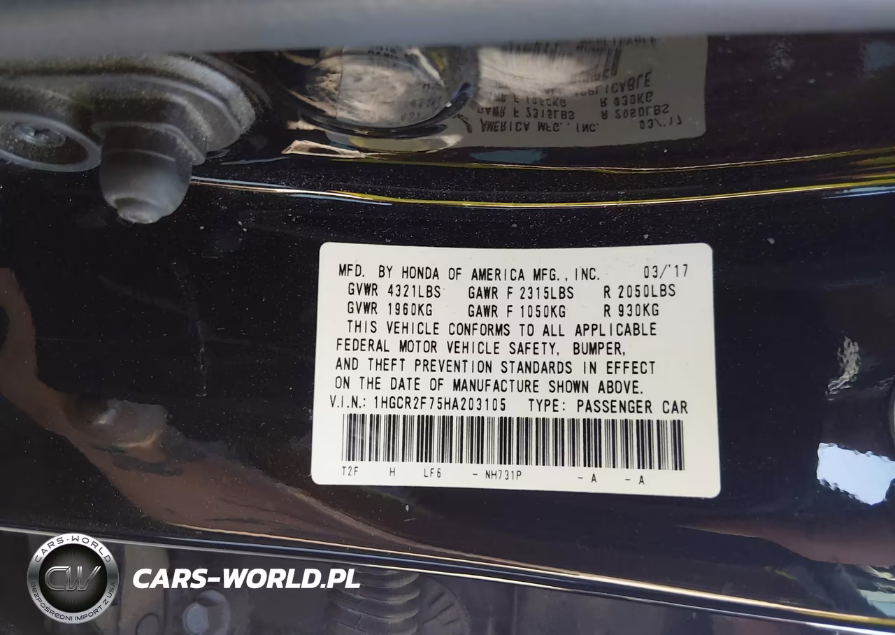 2017 Honda Accord Ex VIN:1HGCR2F75HA203105 - 9