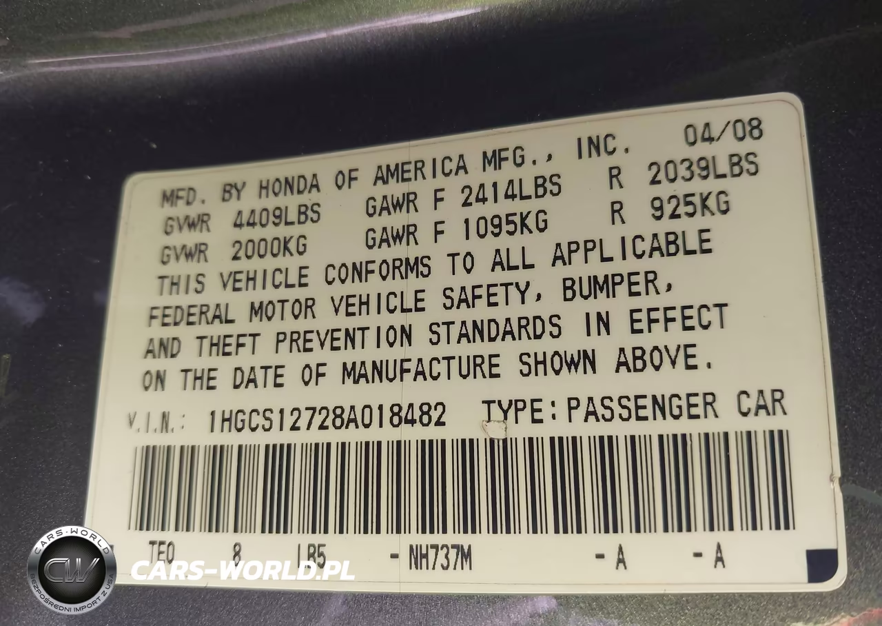 2008 Honda Accord 2.4 Ex VIN:1HGCS12728A018482 - 9