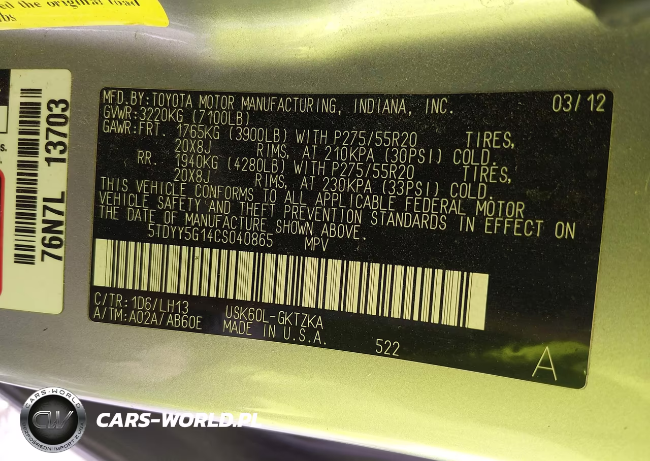 2012 Toyota Sequoia Platinum 5.7L V8 VIN:5TDYY5G14CS040865 - 9