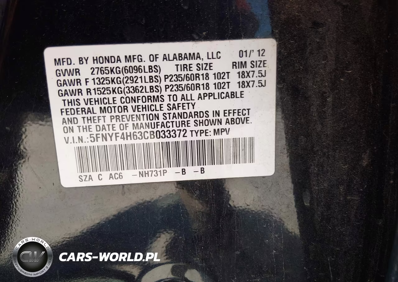 2012 Honda Pilot Ex-L VIN:5FNYF4H63CB033372 - 9