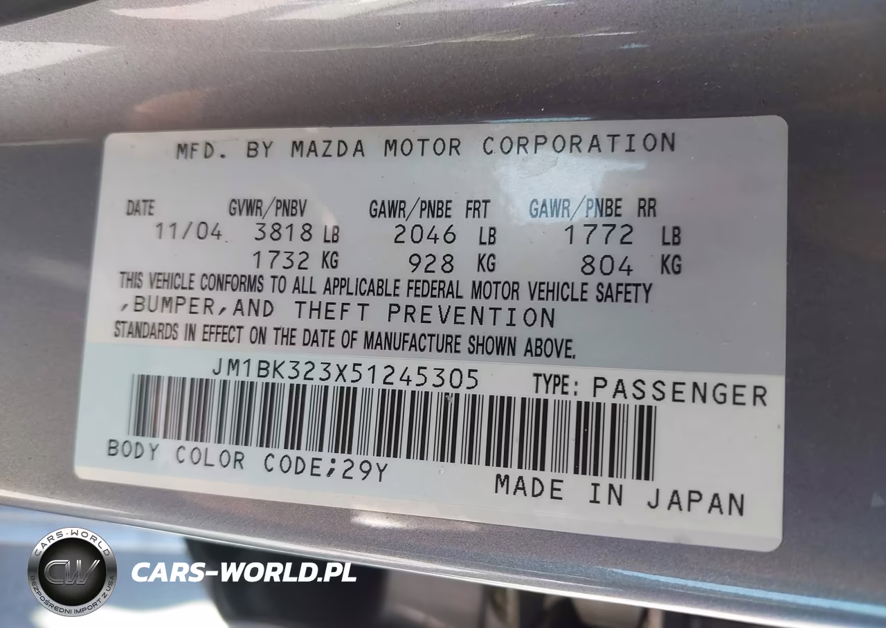 2005 Mazda Mazda3 S VIN:JM1BK323X51245305 - 9