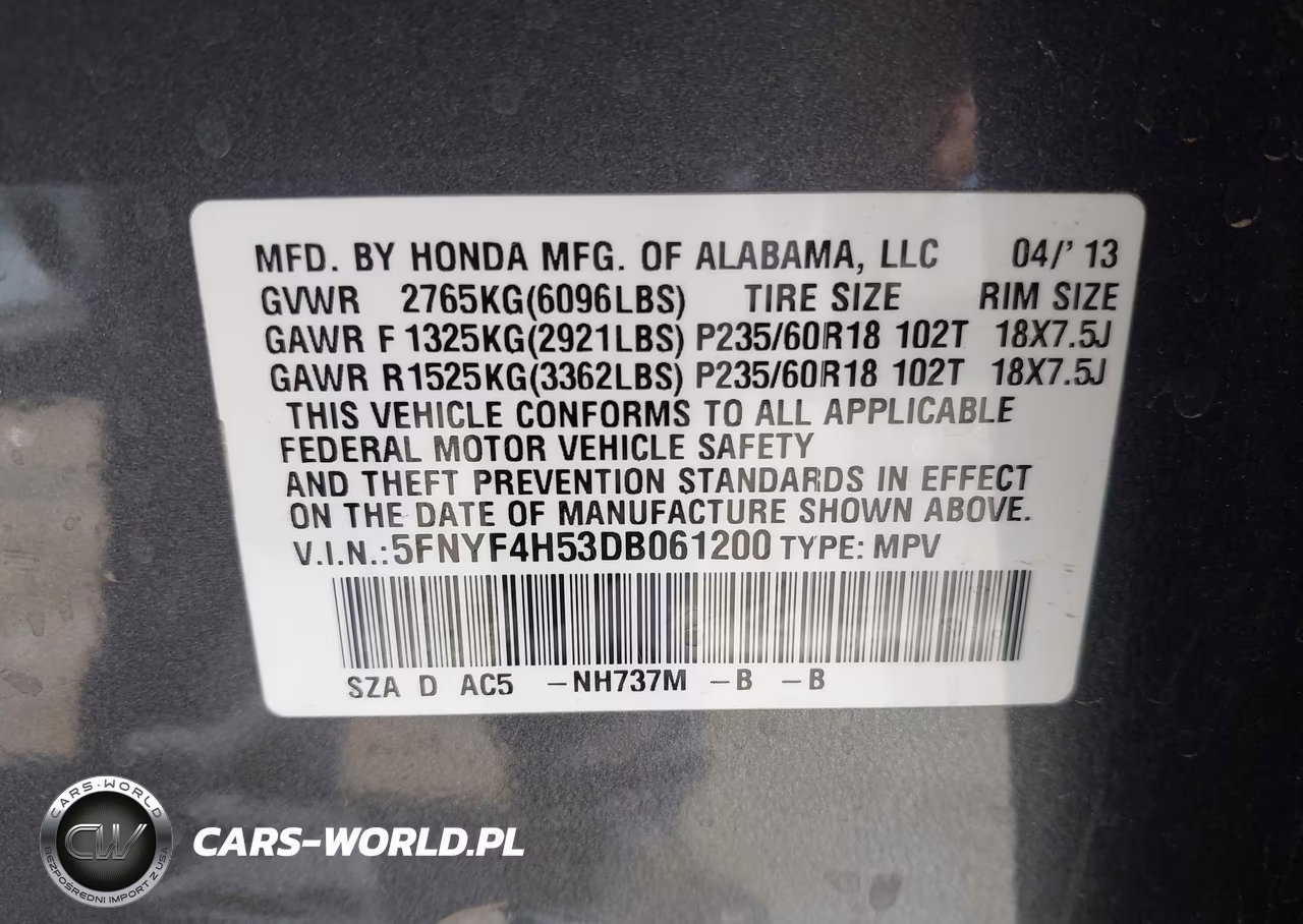 2013 Honda Pilot Ex-L VIN:5FNYF4H53DB061200 - 9