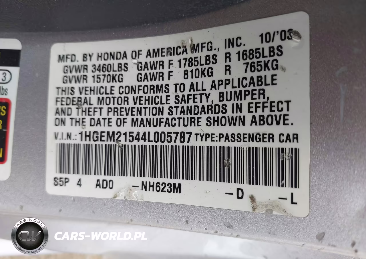 2004 Honda Civic Lx VIN:1HGEM21544L005787 - 9