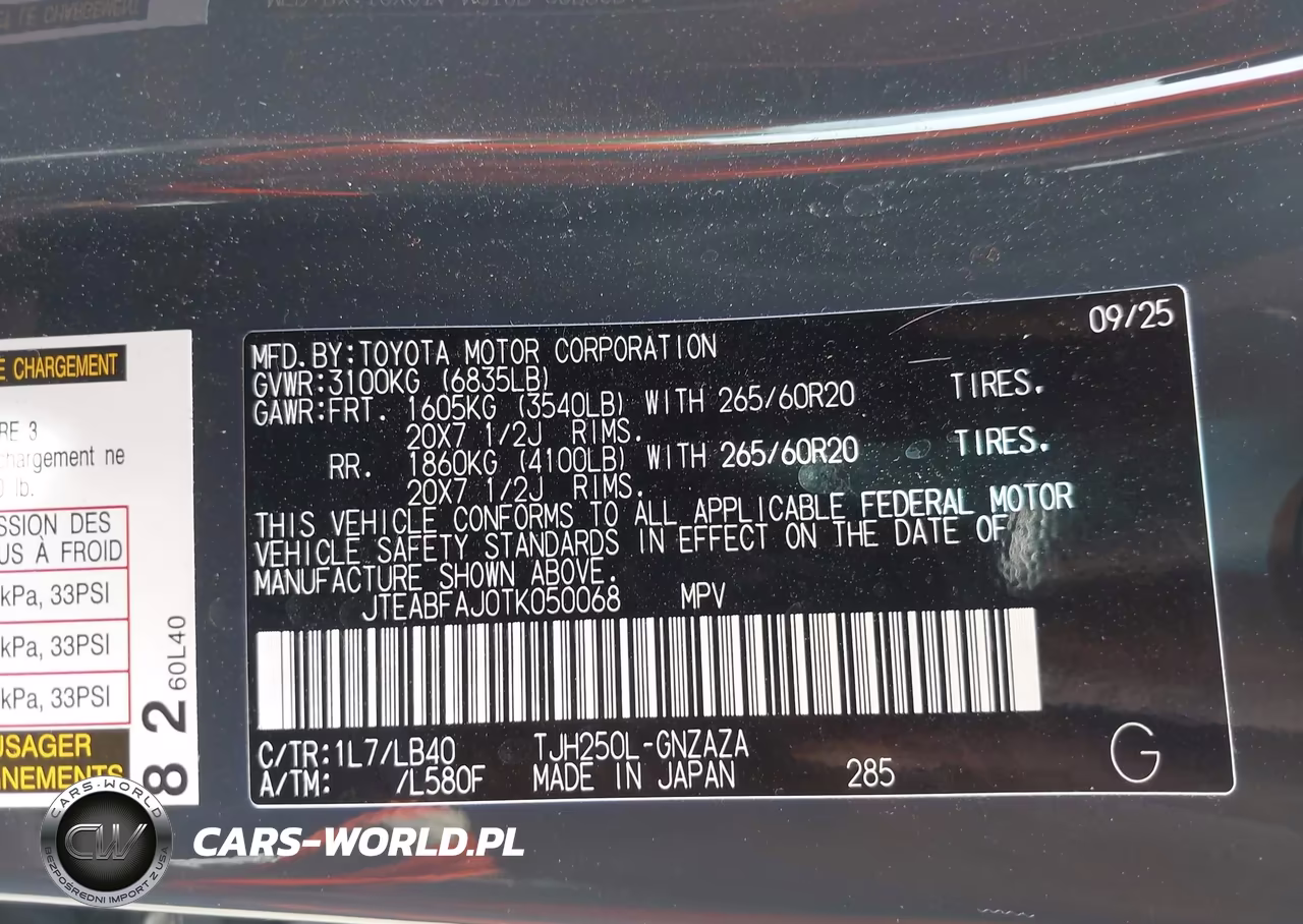 2026 Toyota Land Cruiser VIN:JTEABFAJ0TK050068 - 9