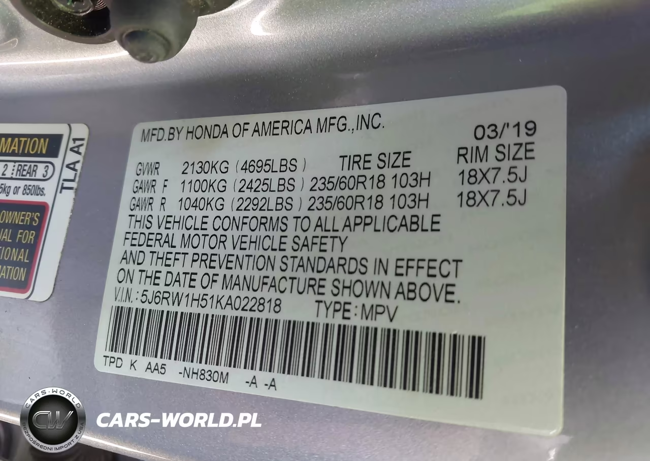2019 Honda Cr-V Ex VIN:5J6RW1H51KA022818 - 9