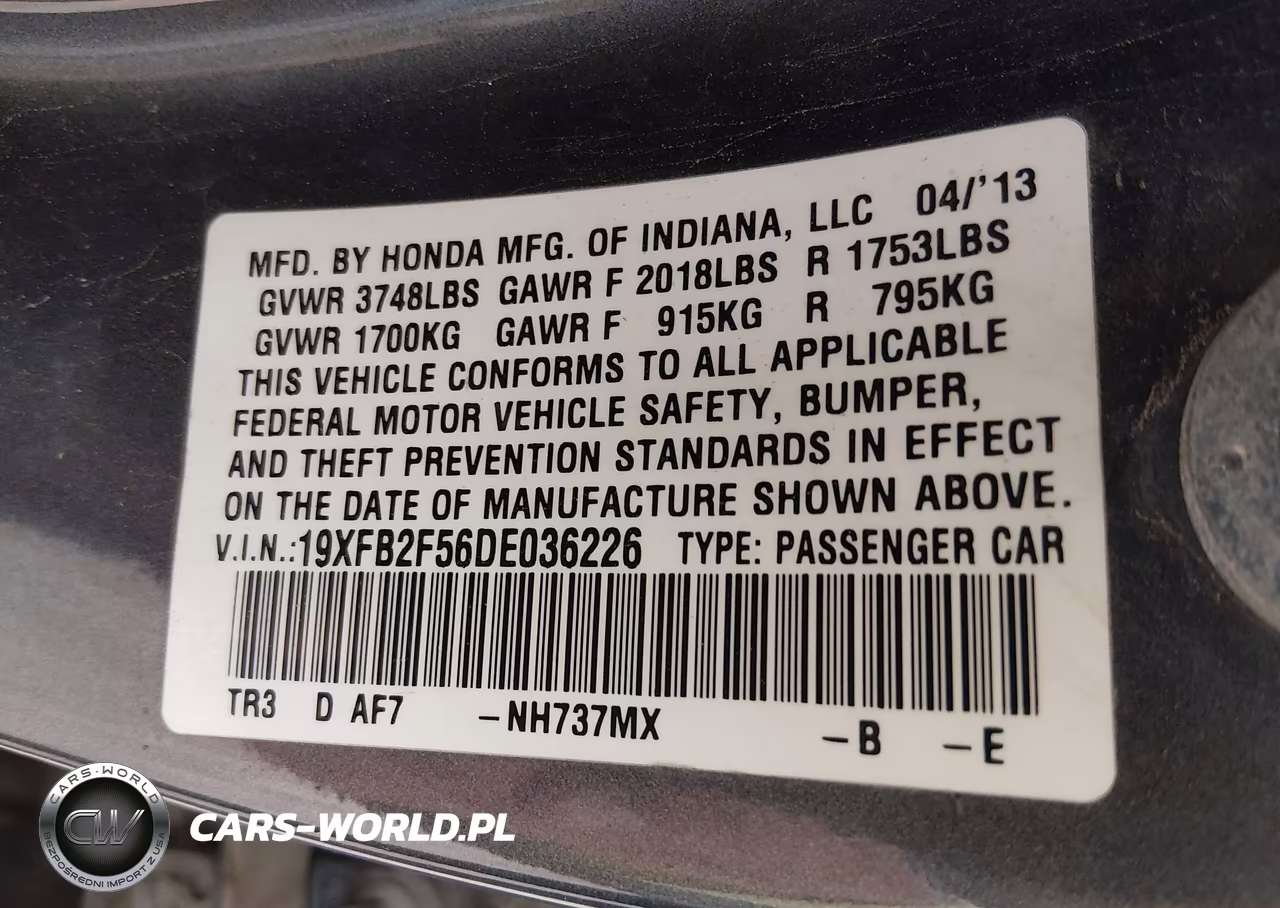 2013 Honda Civic Lx VIN:19XFB2F56DE036226 - 9