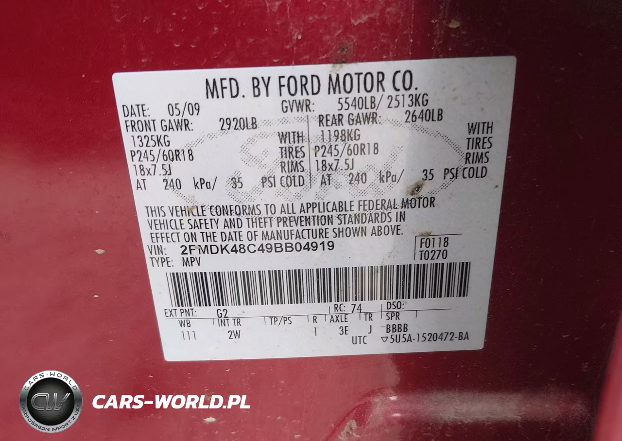 2009 Ford Edge Sel VIN:2FMDK48C49BB04919 - 9