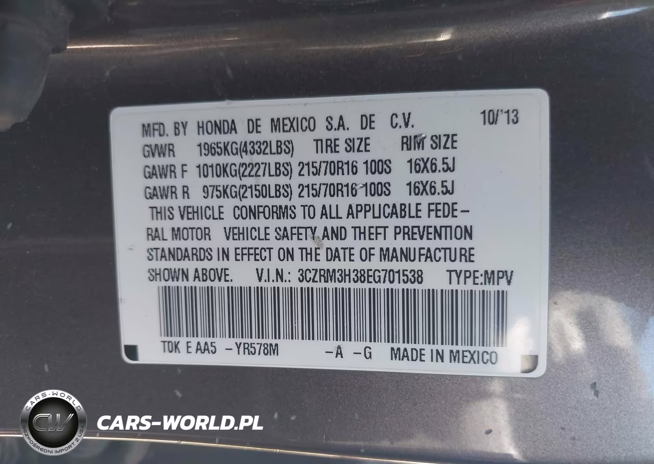 2014 Honda Cr-V Lx VIN:3CZRM3H38EG701538 - 9